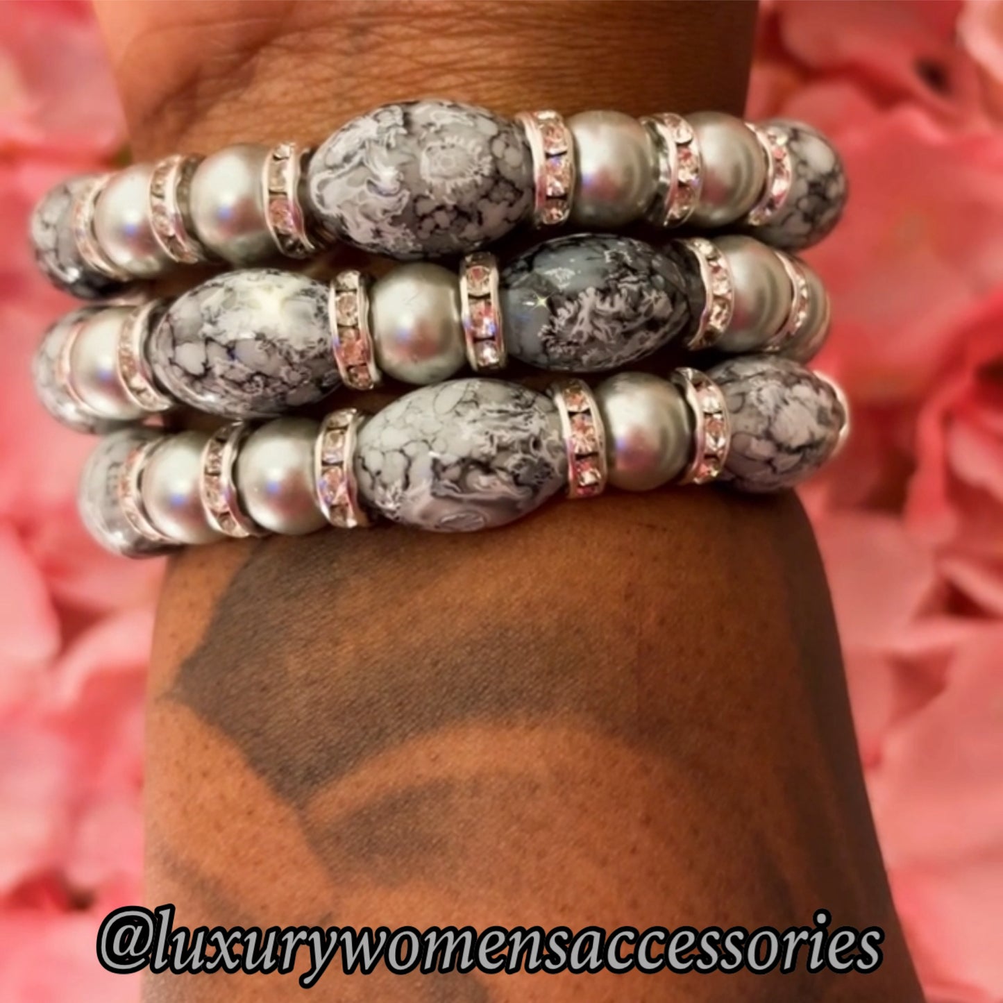 Silver “LUX” Marble Beaded Bracelet(1pc.)