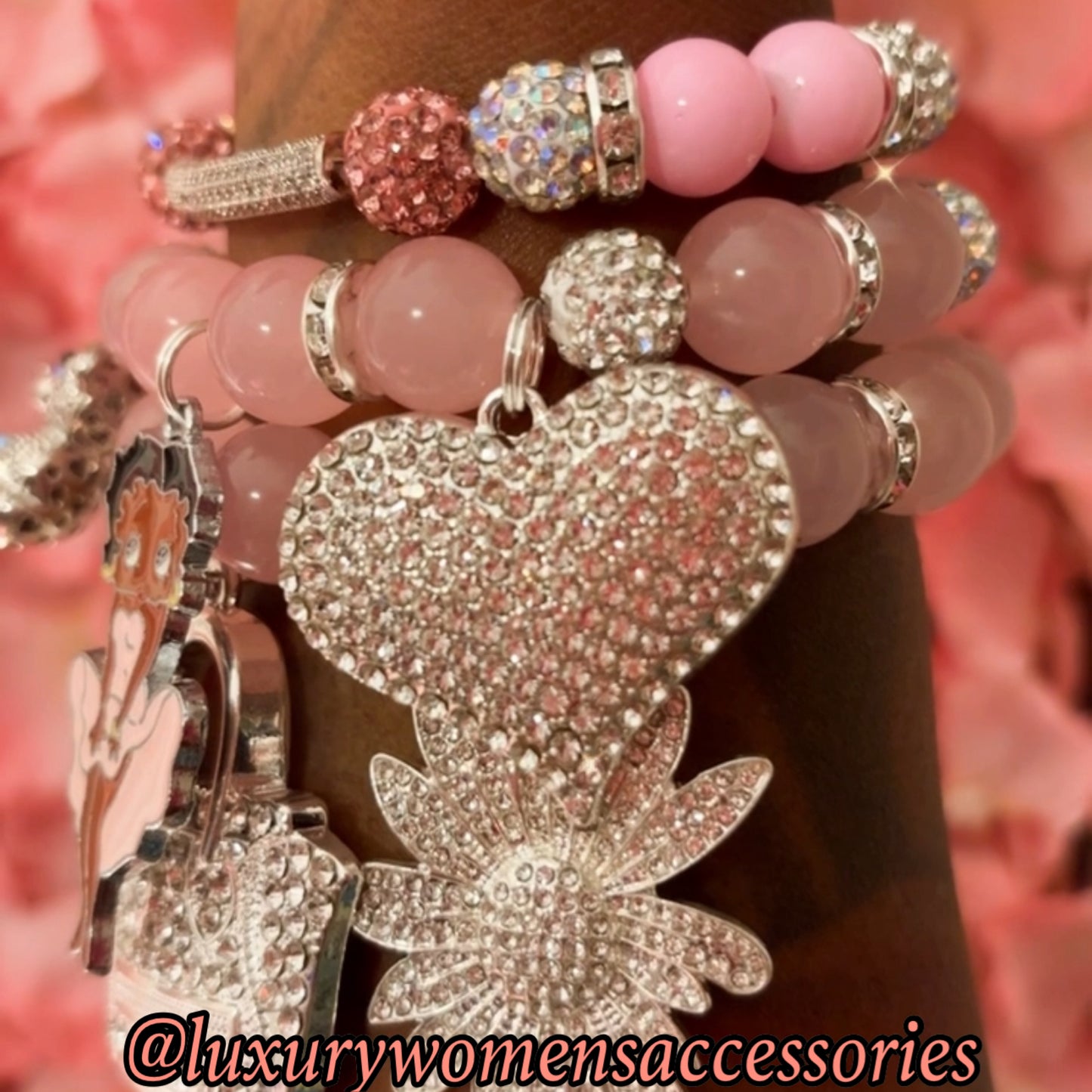 “LUX” Pink/Silver Betty Beaded Bracelet Set(set of 3)