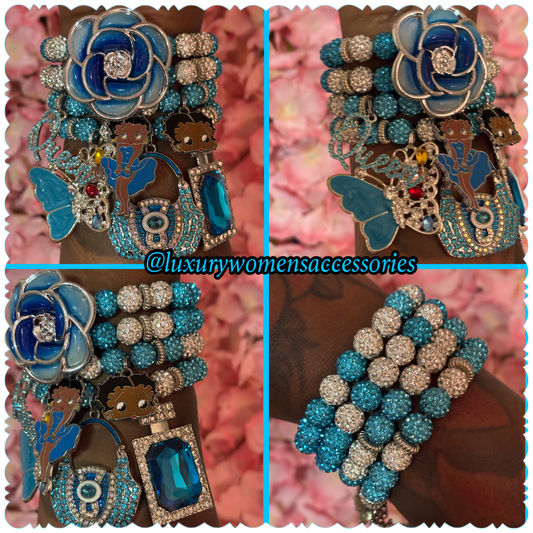 Blue "Betty" Beaded Bracelet Set(set of 3)