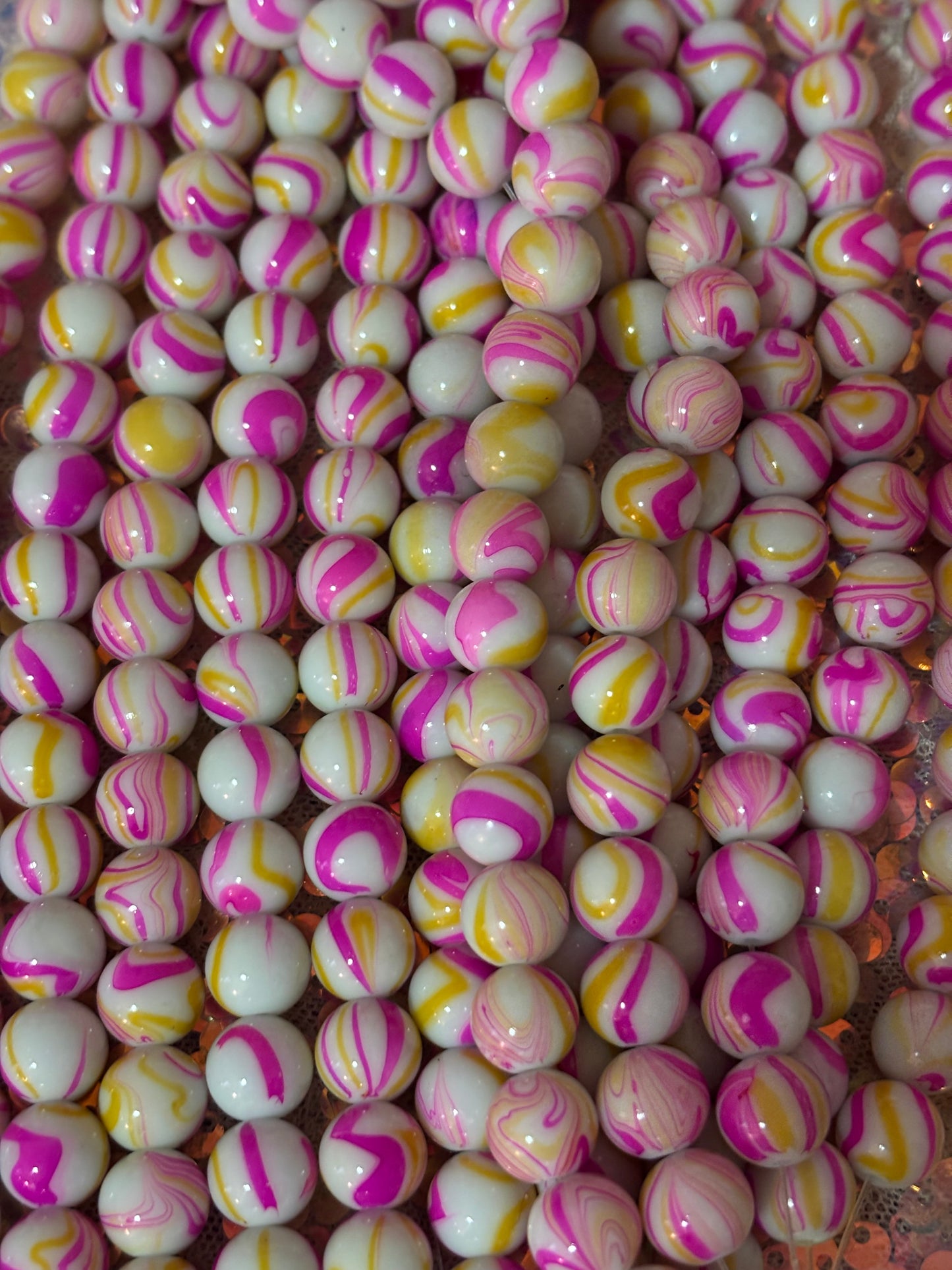 "Pink/Yellow" Swirl Beads(40ct.)