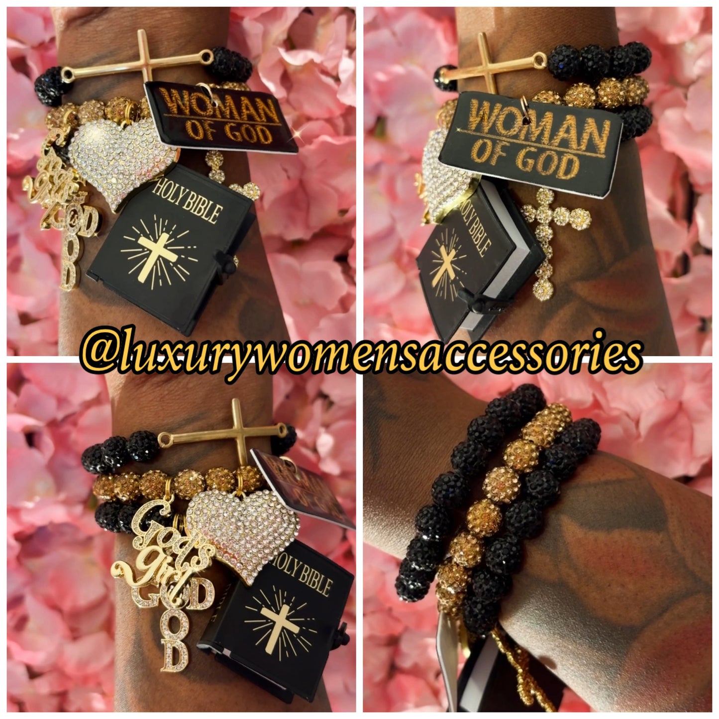 “Restocked” Black/Gold Religious Beaded Bracelet Set(set of 3)