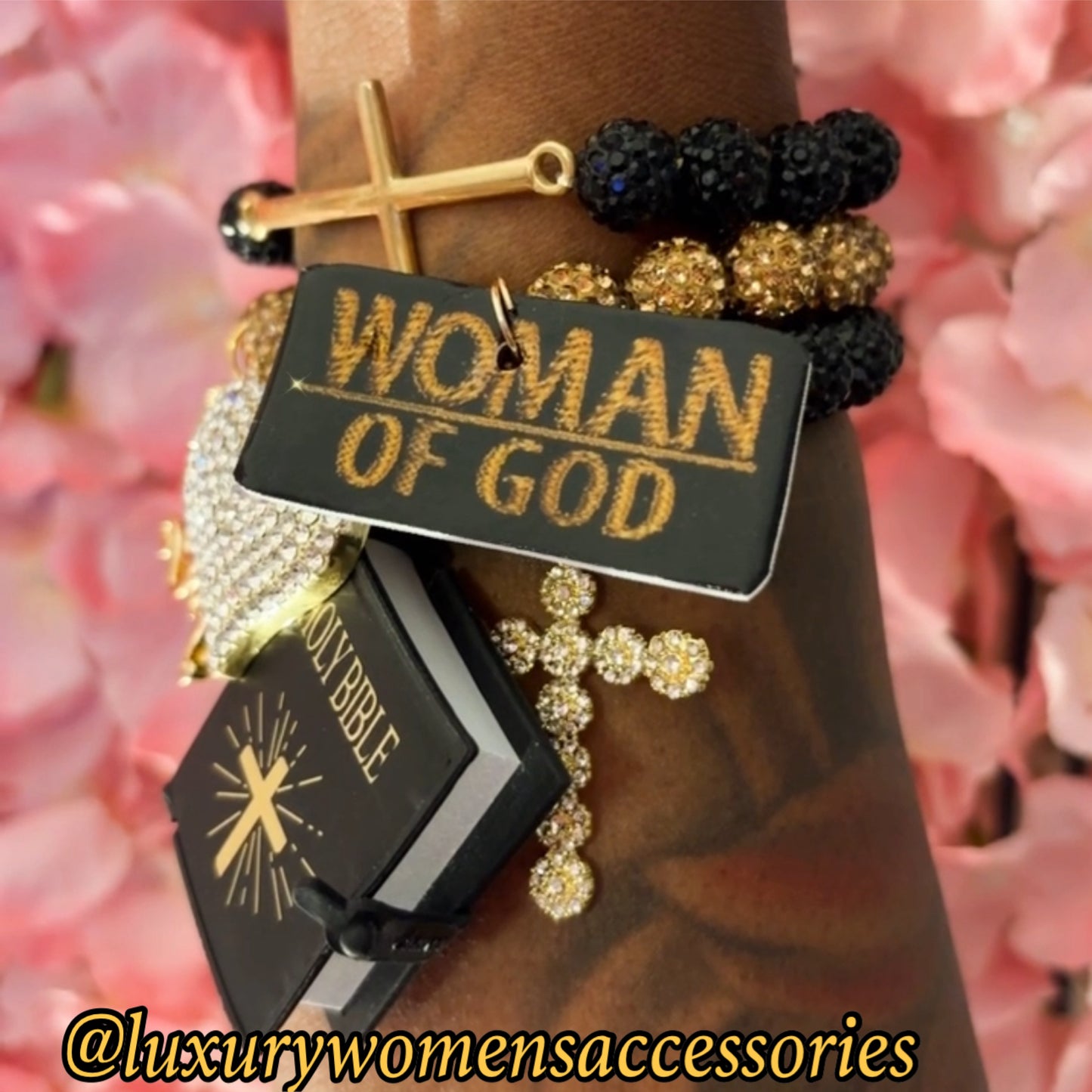 “Restocked” Black/Gold Religious Beaded Bracelet Set(set of 3)