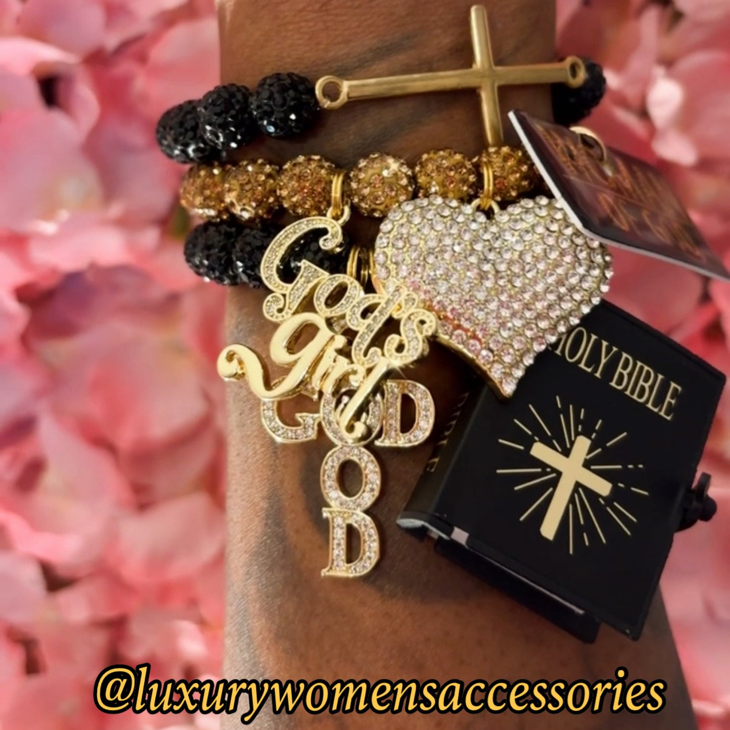 “Restocked” Black/Gold Religious Beaded Bracelet Set(set of 3)