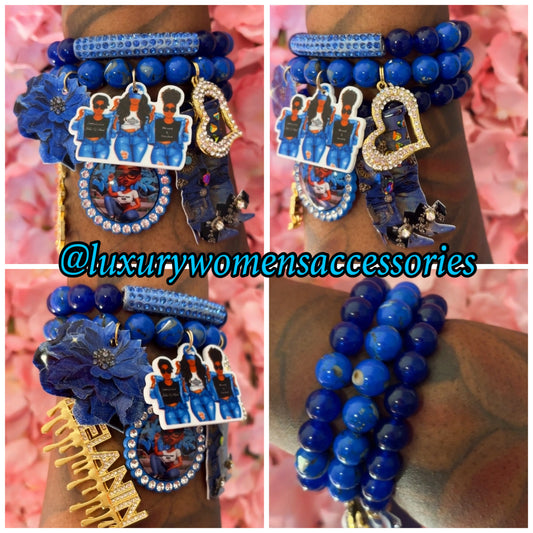 Blue “ Diva” Beaded Bracelet Set(set of 3)