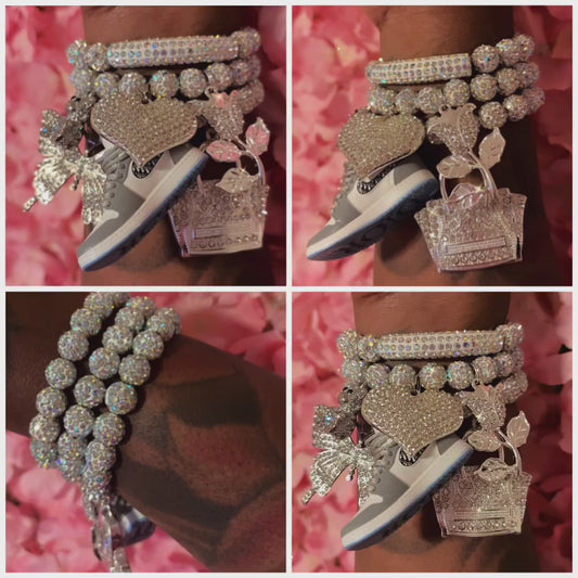 Silver Bling Sneaker Beaded Bracelet(set of 3)
