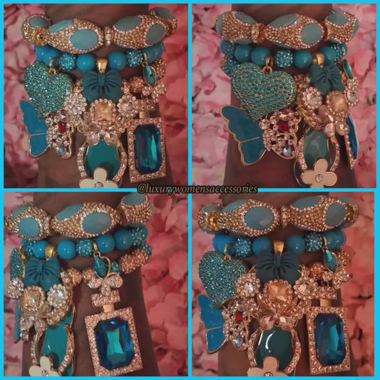 "Luxurious" Turquoise/Gold Beaded Bracelet Set(set of 3)