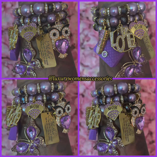 “Luxurious” Purple Mom Beaded Bracelet Set(set of 3)