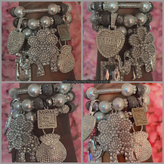 "Restocked" "Luxurious" Silver Pearl Mom Beaded Bracelet Set(set of 3)